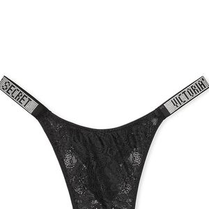 Victoria's Secret Bombshell Shine Strap Brazilian Crotchless Panty Black L